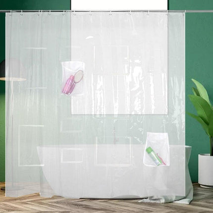 Transparent duschdraperi med smarta fickor