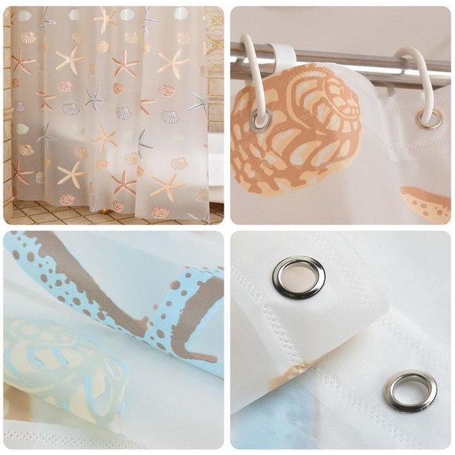 Transparent duschdraperi med snäckskal motiv