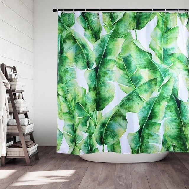 Duschdraperi med stora gröna bananblad