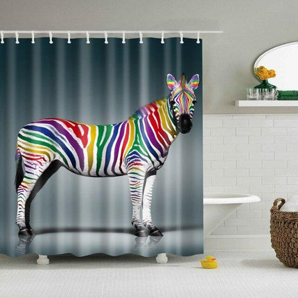 Regnbågsfärgat duschdraperi med zebra